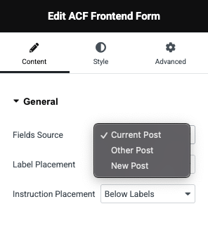 General settings - ACF Frontend Form widget by DynamicKit for Elementor